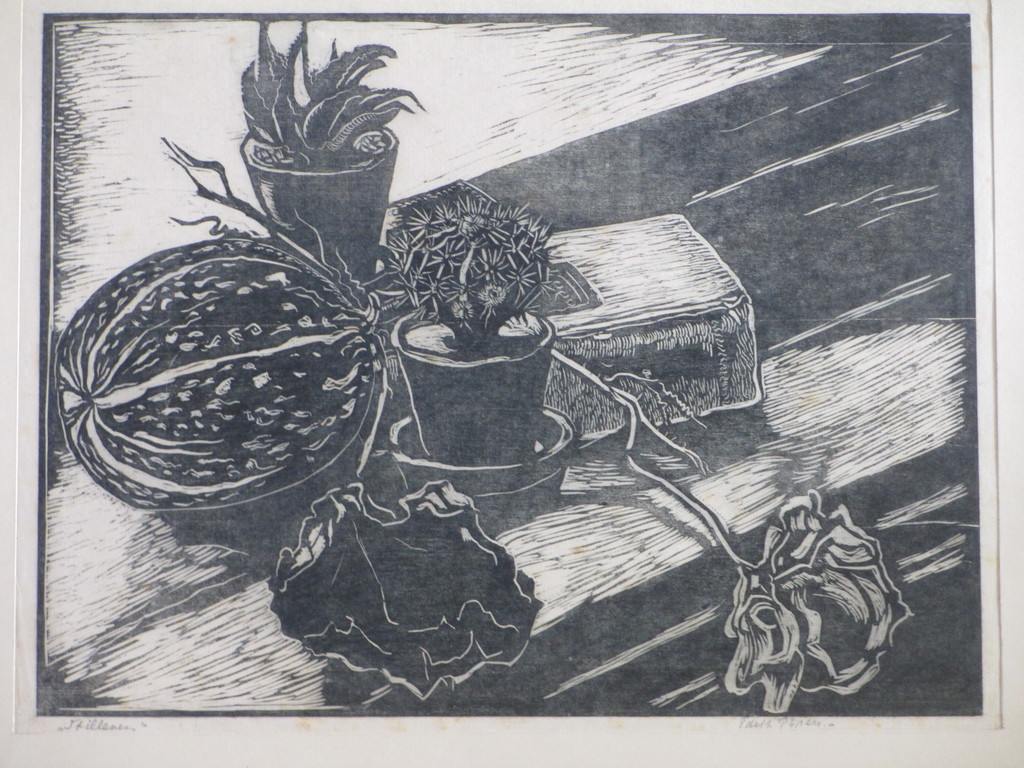 Edith Pijpers, Stilleven met roos en cactus, Houtsnede kopen? Bied vanaf 20!