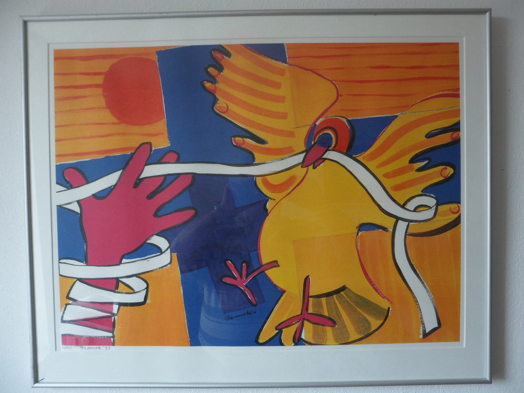 Niet of onleesbaar gesigneerd - Onbekende wel gesigneerd. Zeefdruk, Vogel met lint kopen? Bied vanaf 20!