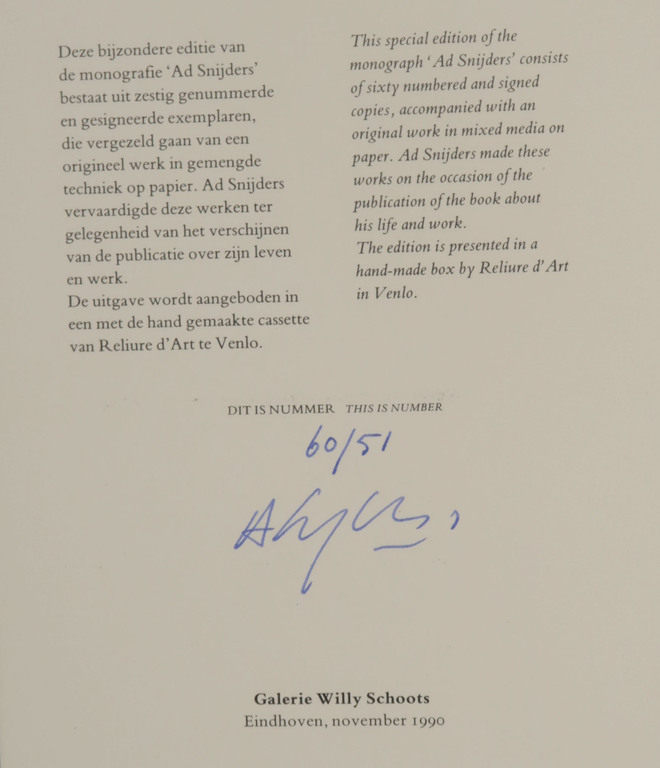 Bijzondere uitgave: Monografie Ad Snijders + Origineel werk in gemengde techniek kopen? Bied vanaf 1!
