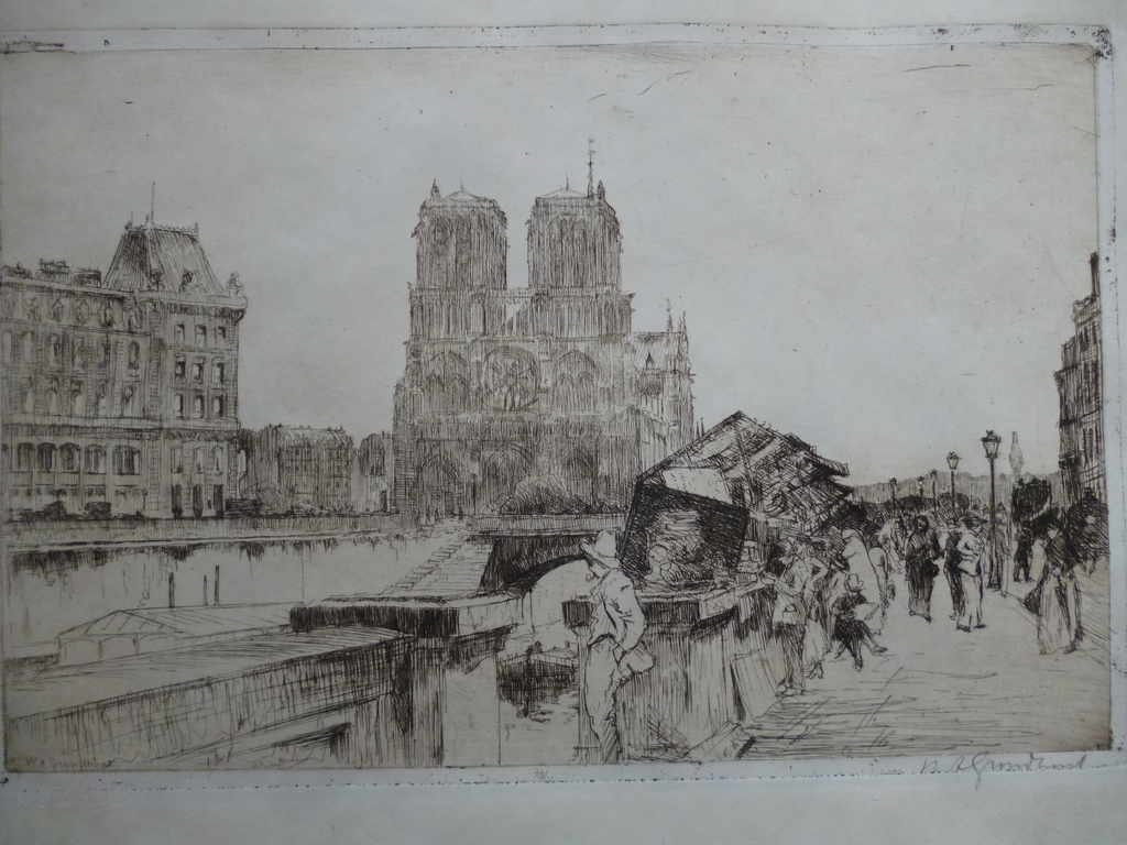 Willem Adrianus Grondhout - ets - Boekenstalletjes langs de Seine verkocht voor € 46!