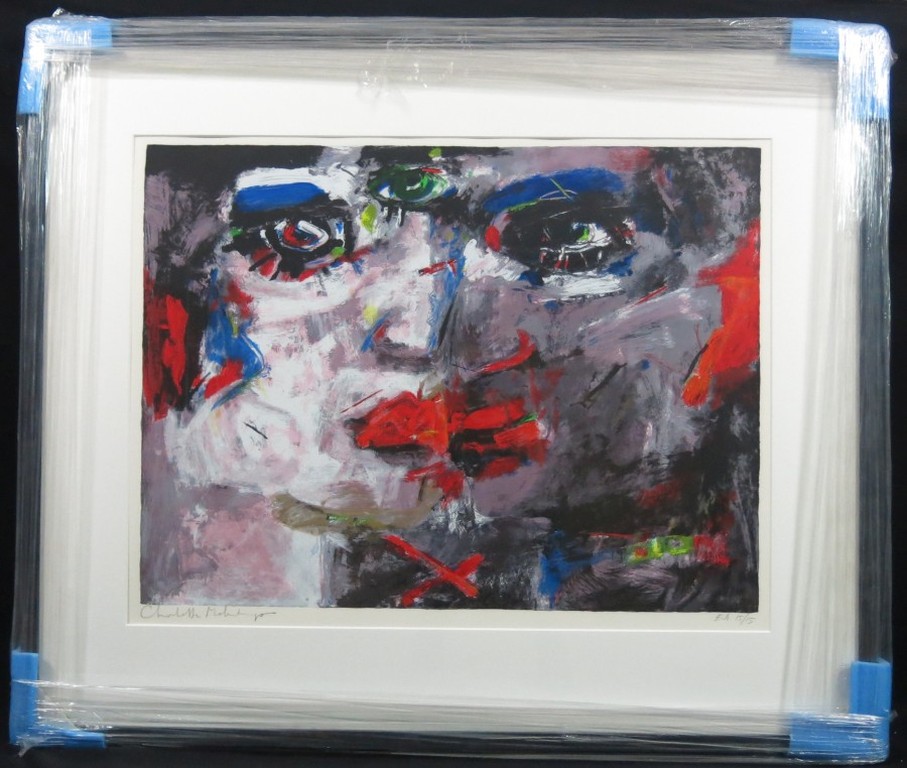 Charlotte Molenkamp: Zeefdruk, Zonder titel (gezicht) - ingelijst kopen? Bied vanaf 150!