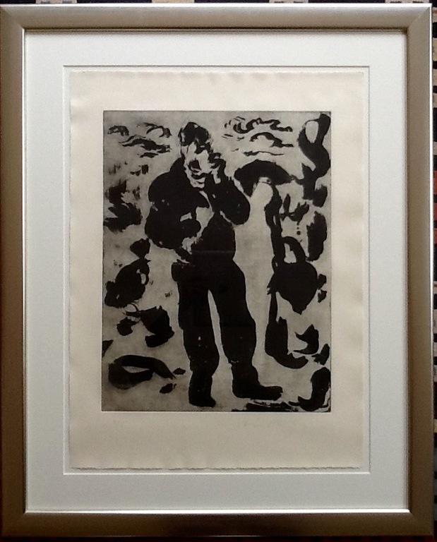 Stijn Peeters, Ets gesigneerd, 4/5, Man met hand onder de kin, ingelijst verkocht voor € 85!