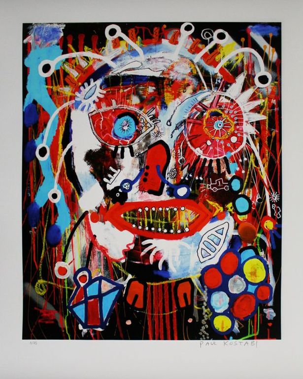 PAUL KOSTABI Gr Giclee KEEP TRYING Handgesigneerd GROOT!! verkocht voor € 65!