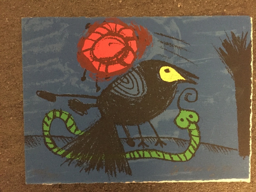 CORNEILLE  zeefdruk 1992 Kerst kaart Uniek CoBrA werkje ! verkocht voor € 50!