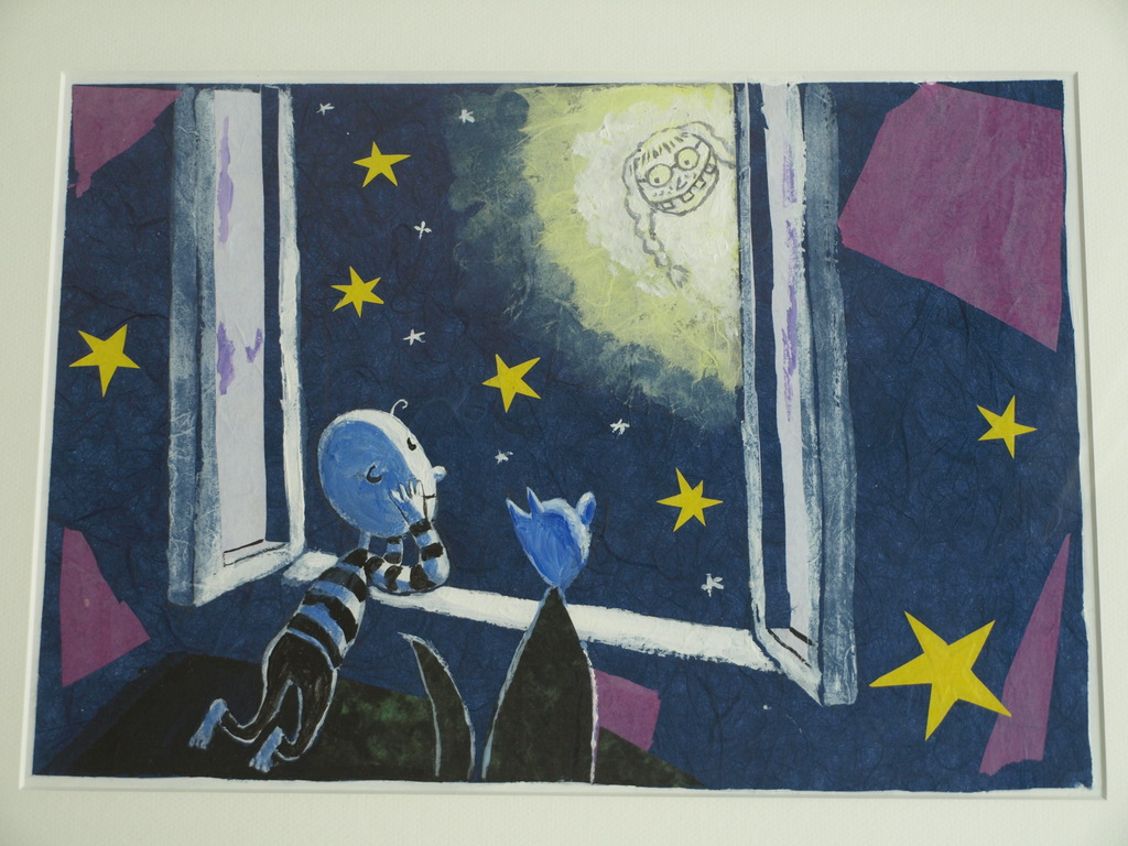 Daan Remmerts de Vries: Acryl en collage , Het leven is raar 3 – Ingelijst -1997 verkocht voor € 80!