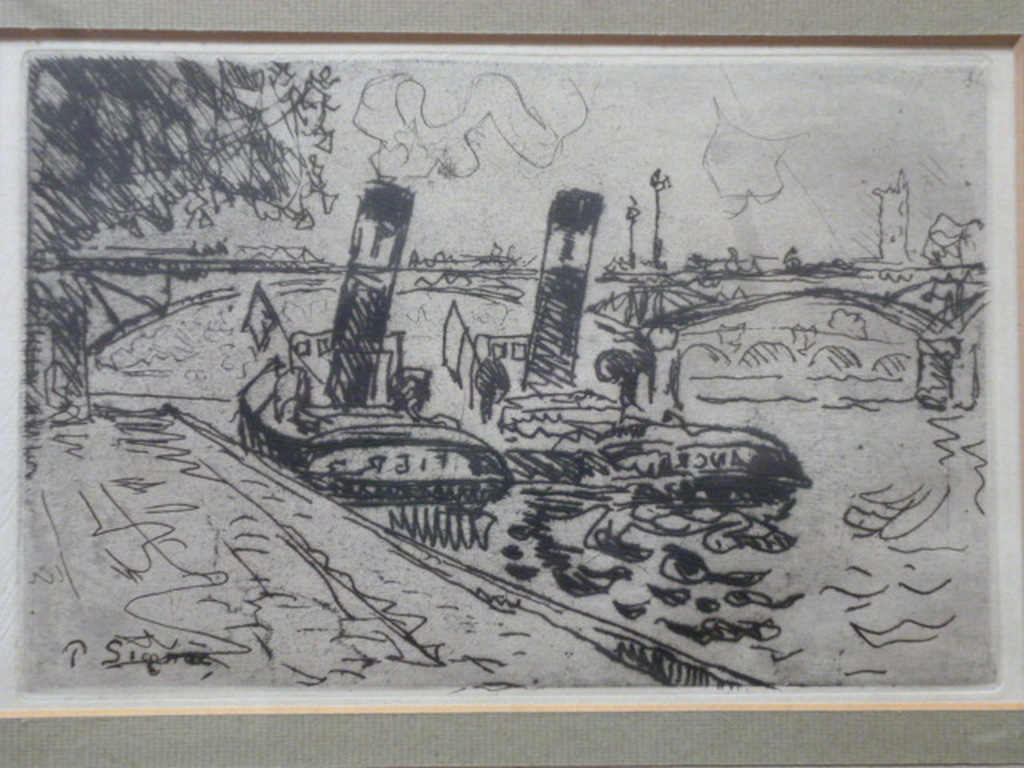 Paul Signac - ets (droge naald) - Paris: Le Pont des Arts avec Remorqueurs verkocht voor € 140!