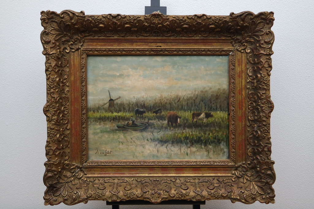 Arnout van Gilst - olieverf op paneel - landschap met koeien verkocht voor € 295!