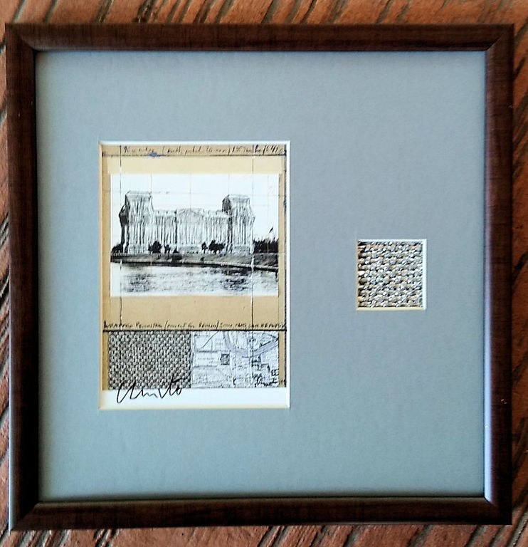 Wrapped Reichstag/ offsetkaart met stuk stof/ handgesigneerd verkocht voor € 75!