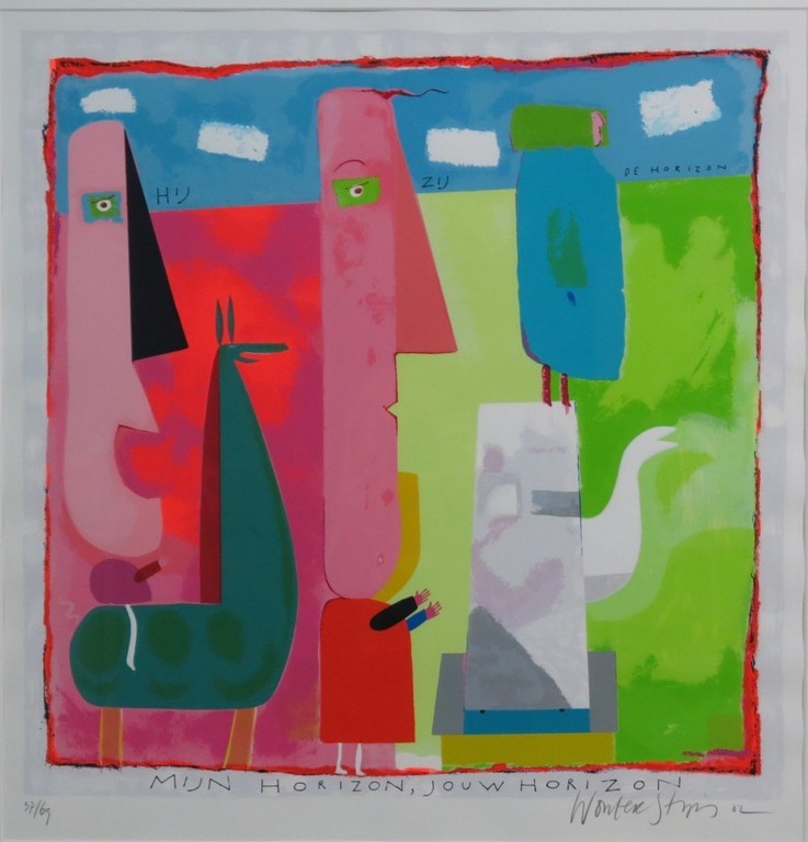 Wouter Stips: Zeefdruk, Mijn horizon, jouw horizon - ingelijst verkocht voor € 140!