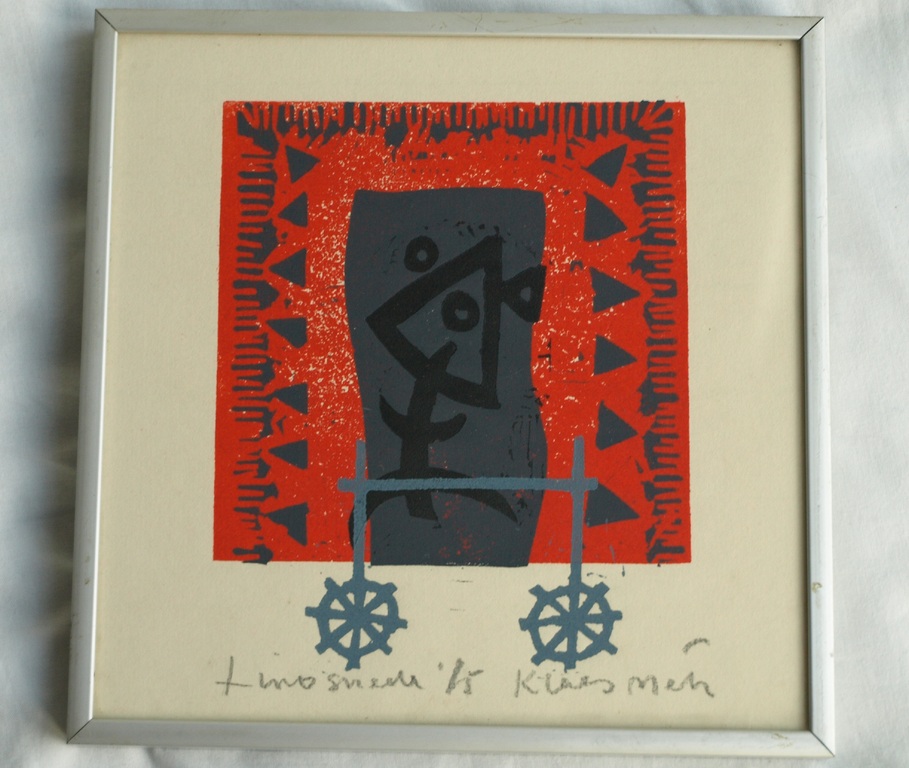 Onbekend : Linosnede , Zonder titel – gesigneerd & ingelijst – 1965 kopen? Bied vanaf 1!