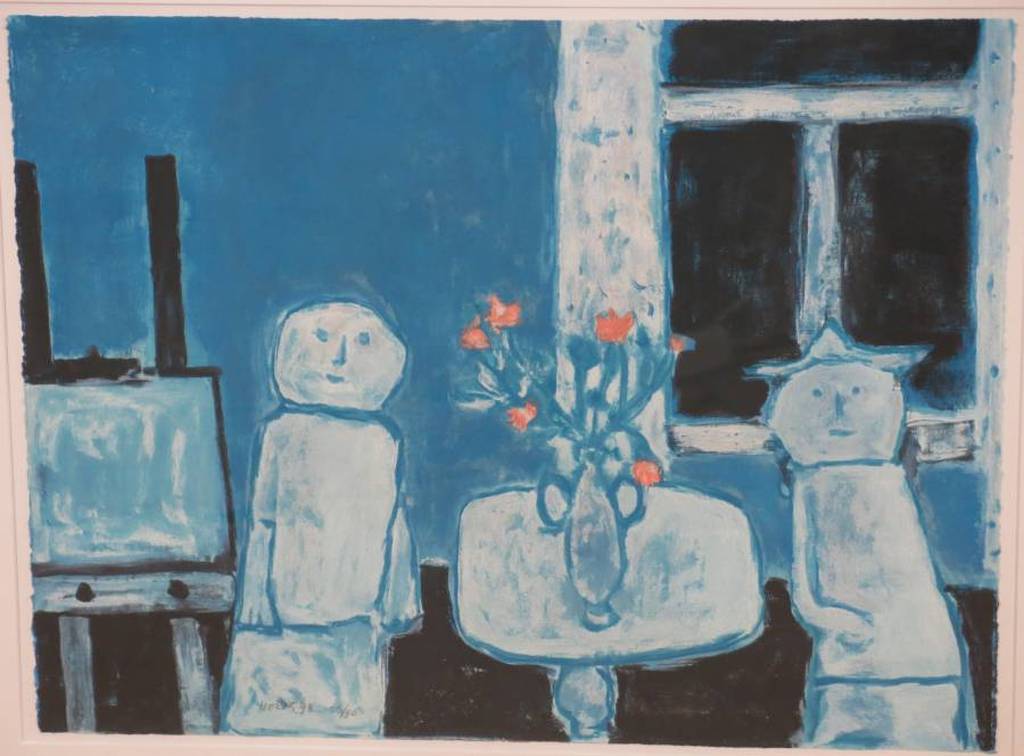 Jan Roede: Litho, Twee blauwe figuren - Ingelijst verkocht voor € 160!