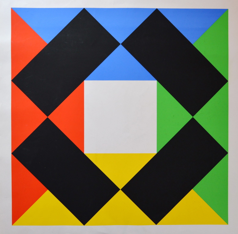 MAX BILL  kleurenzeefdruk * 1972 *  titel: 'Komposition mit weißem Zentrum'  verkocht voor € 45!