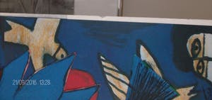 Corneille - Corneille - Collage met litho en klok op board - UNICA kopen? Bied vanaf 400!