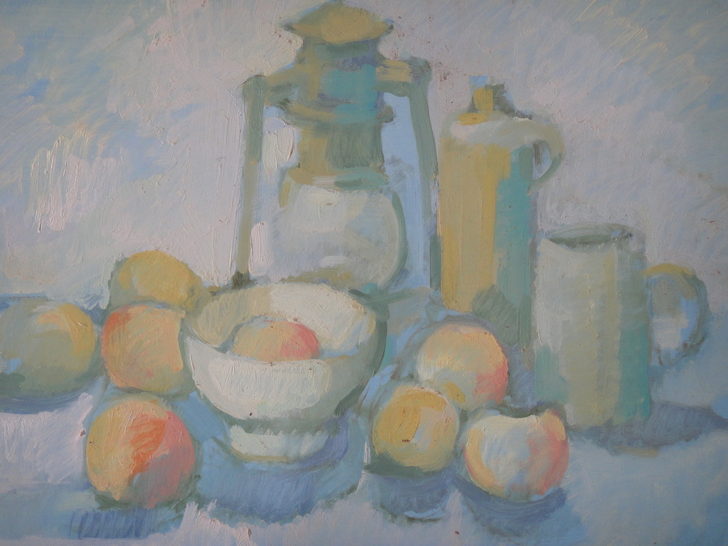 Jan Verheijen, olieverf op board, stilleven met o.a. fruit en olielamp I kopen? Bied vanaf 1!