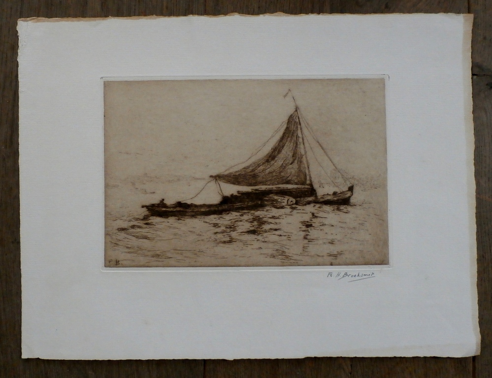 Frederika Broeksmit - ets: schuit met zeil kopen? Bied vanaf 55!