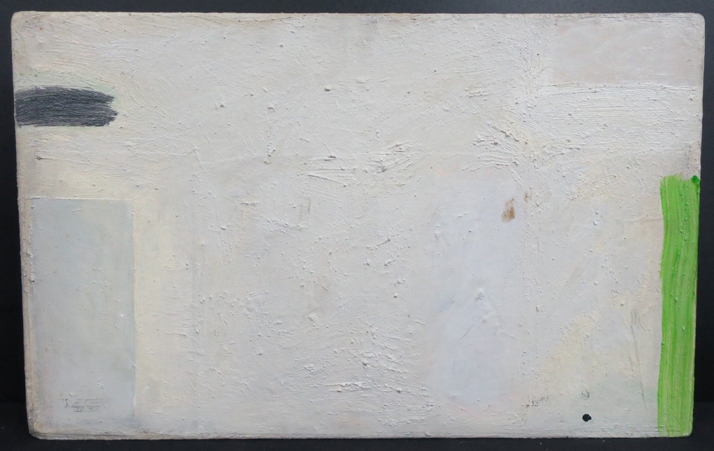 Johan Claassen: Acryl op paneel/hout, Nog zonder titel; Geometrie vuilwit/zwart- kopen? Bied vanaf 100!