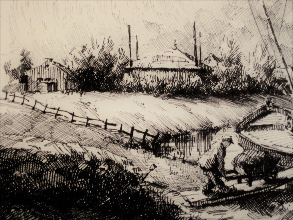 onduidelijk gesigneerde GROTE Litho "beurtschip bij Eemdijk" 1948 "Louis?"   kopen? Bied vanaf 1!