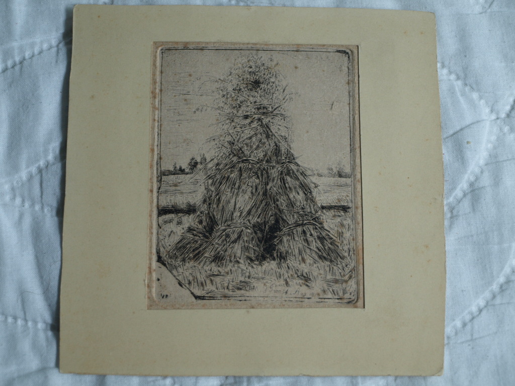 Onbekende kunstenaar : Ets – Hooiberg – gesigneerd – 1910 kopen? Bied vanaf 25!