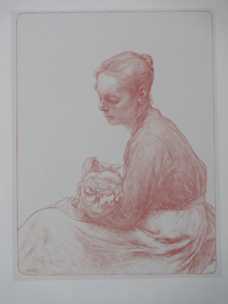 Hendrik Haverman, Moeder met baby, Litho in rood verkocht voor € 40!