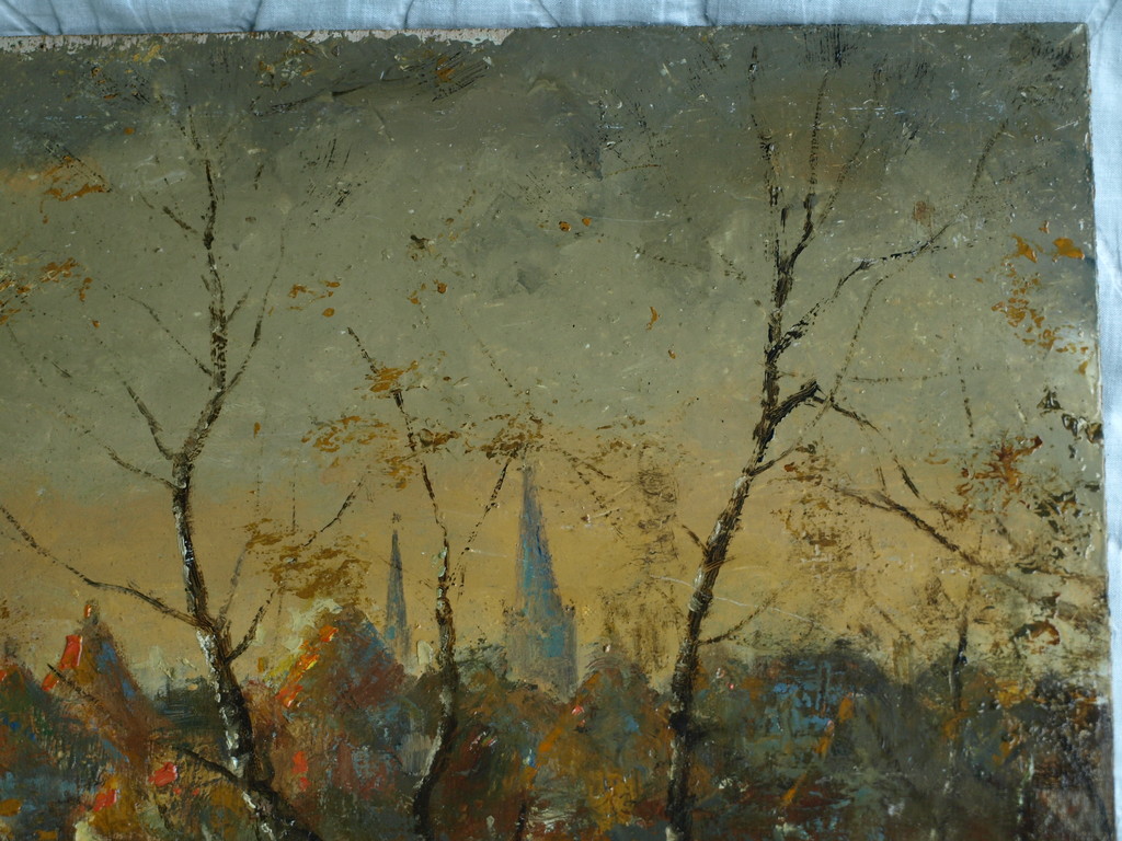 Onduidelijke signatuur : Olieverf op paneel, Skyline – 20 Eeuw - 36 x 60 cm. kopen? Bied vanaf 1!