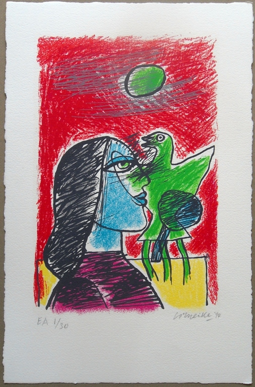 Corneille : Vrouw in blauw ( mooie litho ) verkocht voor € 95!