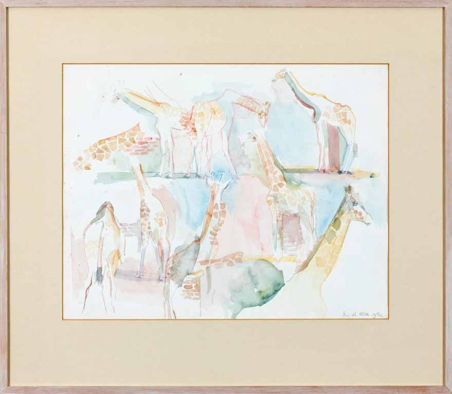 Iris le Rutte: Aquarel, Giraffen II - Ingelijst kopen? Bied vanaf 1!