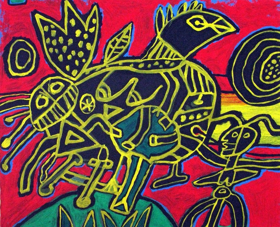 CORNEILLE (1922-2010) - groot abstract werk - rechtsonder met potlood handgesigneerd 1992 verkocht voor € 390!