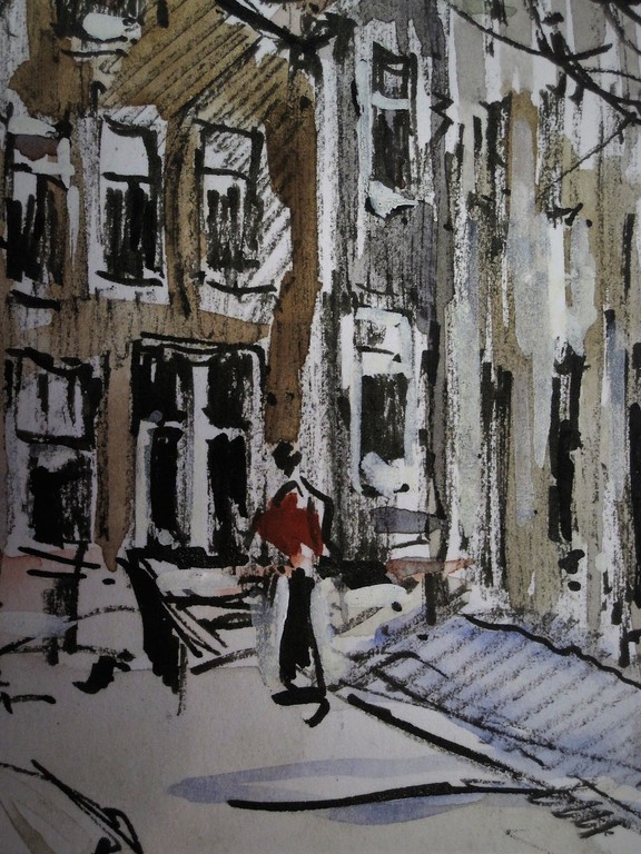 Gesigneerd v/d Pol Aquarel Amsterdam "Vrouw in Driehoekstraat Jordaan" ca.1950 kopen? Bied vanaf 1!