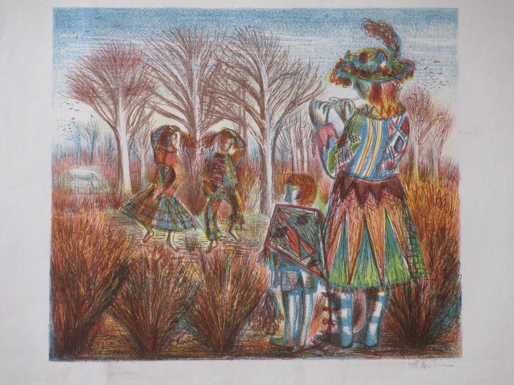 Kees Andrea, De fluitspeler, Kleurenlitho verkocht voor € 35!