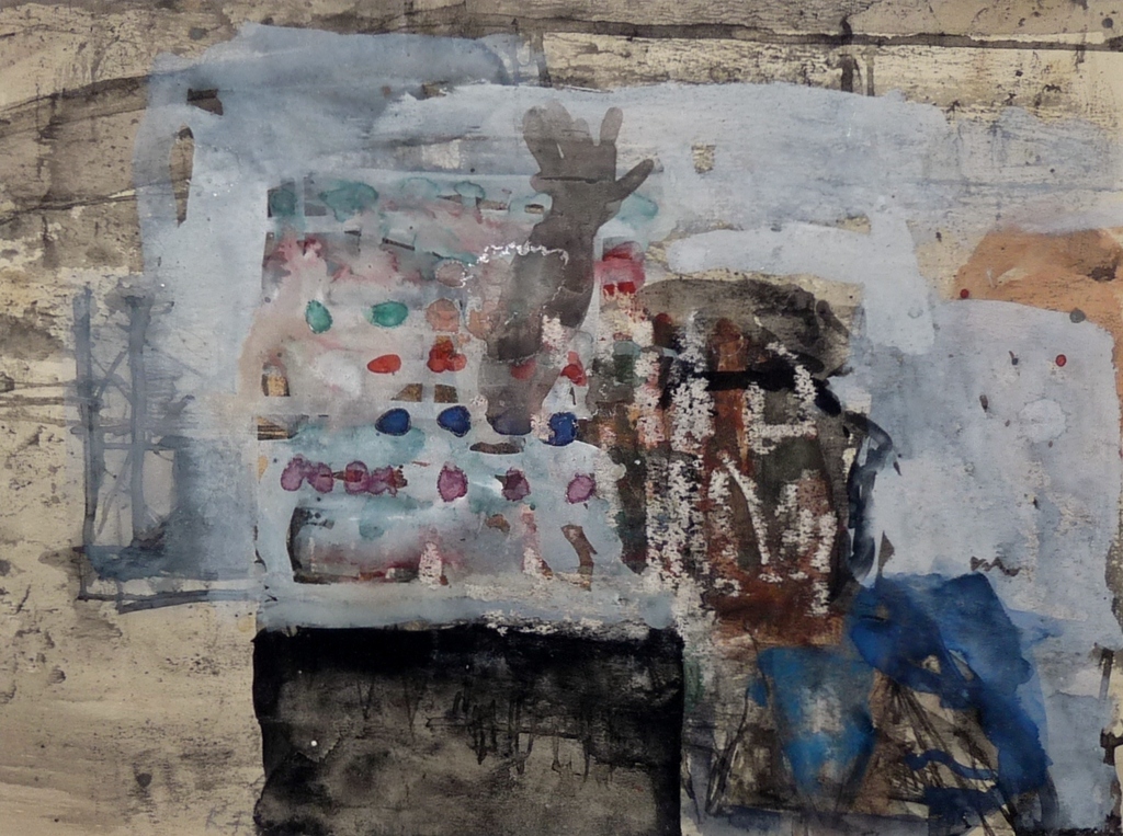 Kees Franse, Aquarel, Zittende zwaaiend figuur verkocht voor € 70!