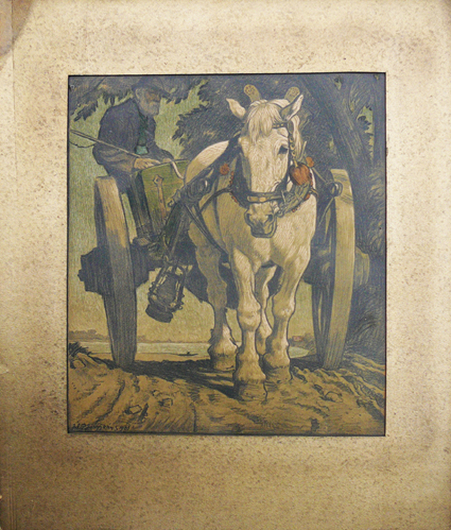 Paul Junghanns: Boer op paardenkar -lithografie 1920- kopen? Bied vanaf 60!
