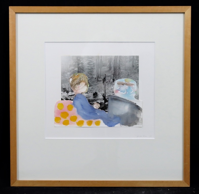 Gerdien Kroes: Collage/ aquarel, Kind in woud - Ingelijst kopen? Bied vanaf 20!