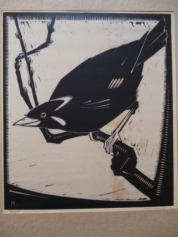 Kees Koeman - houtsnede - Beo verkocht voor € 50!