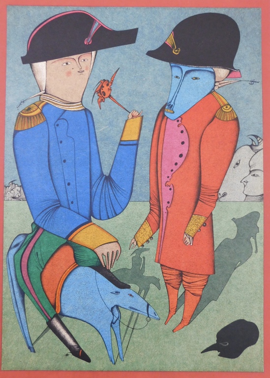 Mikhail Chemiakin - Kleurenlitho - Carnaval de ST. Petersburg: le Chien Conduit verkocht voor € 100!