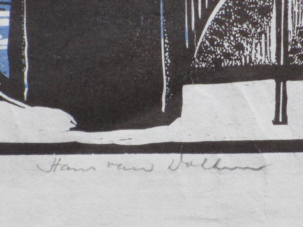 Hans van Dokkum, Schepen in de haven bij avond, Kleurlinosnede kopen? Bied vanaf 40!