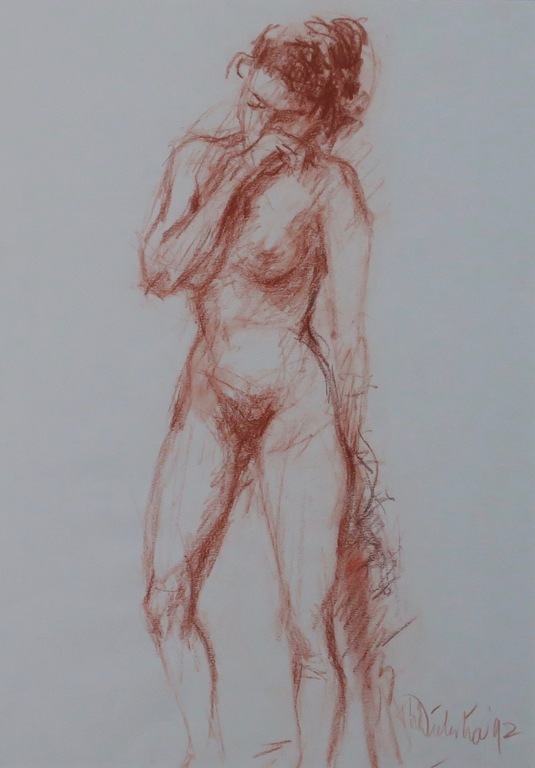 Ton Diekstra: Rood krijt tekening, Naakt kopen? Bied vanaf 100!
