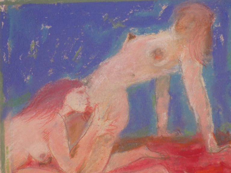 Theo Beerendonk, Vriendinnen in hun spel, Gemengde krijttekening kopen? Bied vanaf 55!