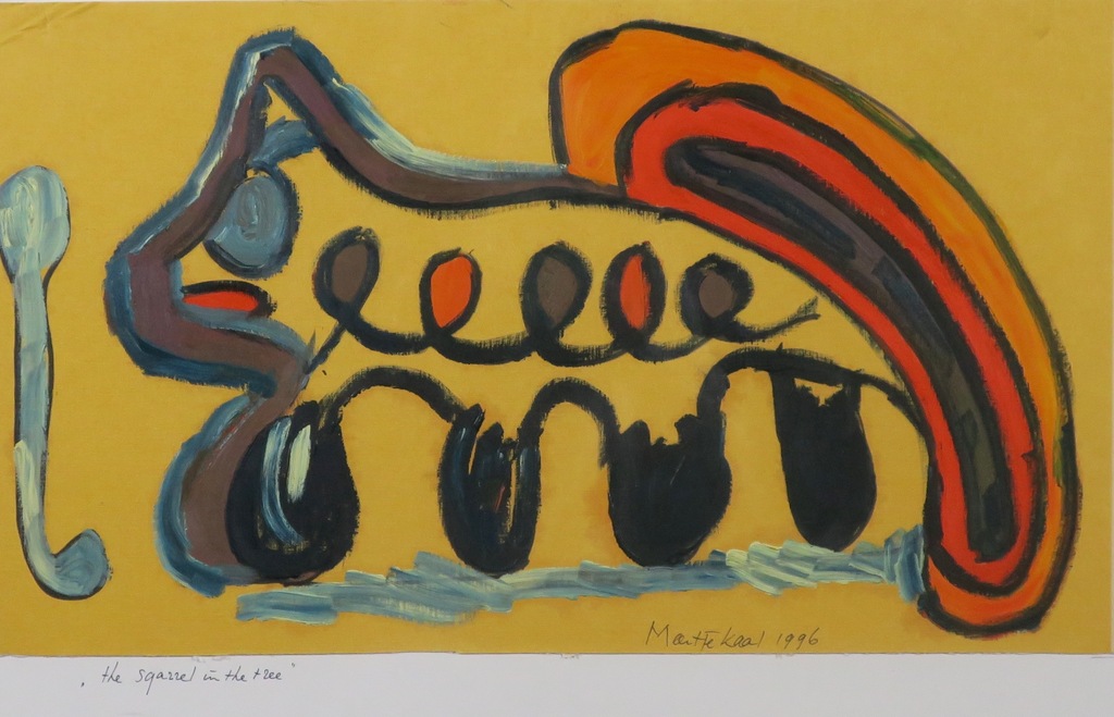 Meertje Kaal: Olieverf op karton, The sqarrel in the tree - Ingelijst kopen? Bied vanaf 1!