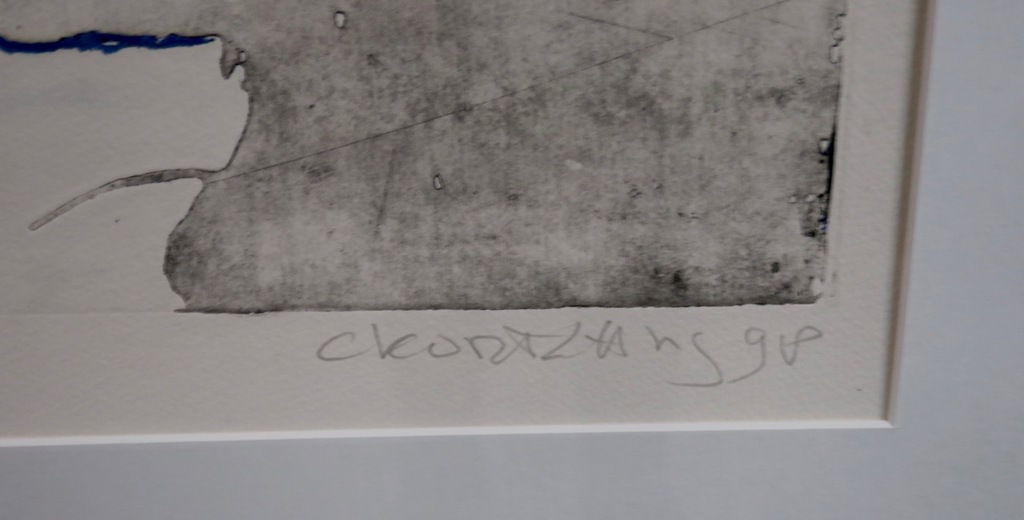 Cees Kortlang: Ets, Z.T. (blauw) - Ingelijst kopen? Bied vanaf 40!