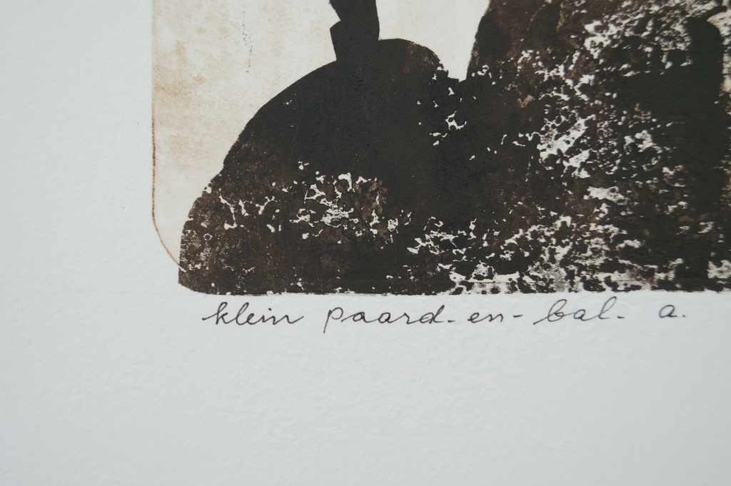 Armien Visser - gesigneerde ets - klein paard en bal a. kopen? Bied vanaf 1!