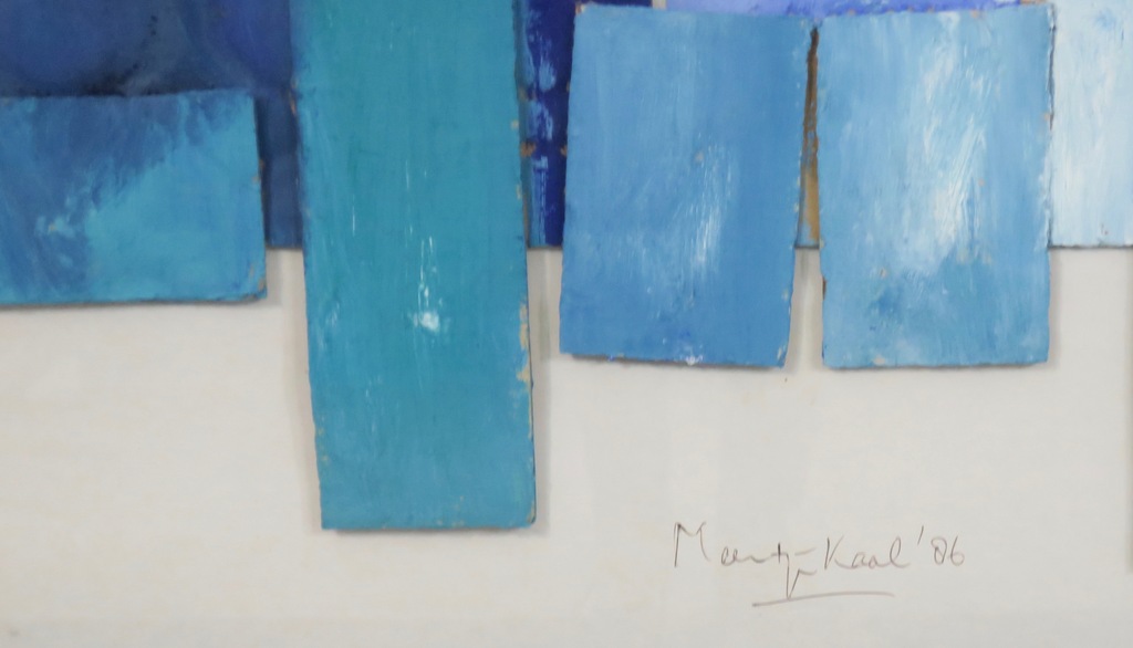 Meertje Kaal: Acryl en collage, Zonder titel (blauw) - Ingelijst kopen? Bied vanaf 50!