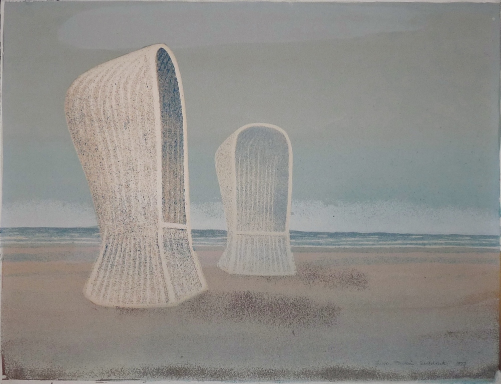 Jurjen Fontein: Zeefdruk, Strandtafereel, 1977, Gesigneerd kopen? Bied vanaf 55!