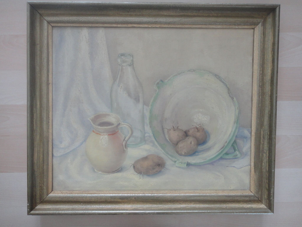 Hollandse school, olieverf op doek, stilleven met kan en aardappels  kopen? Bied vanaf 175!