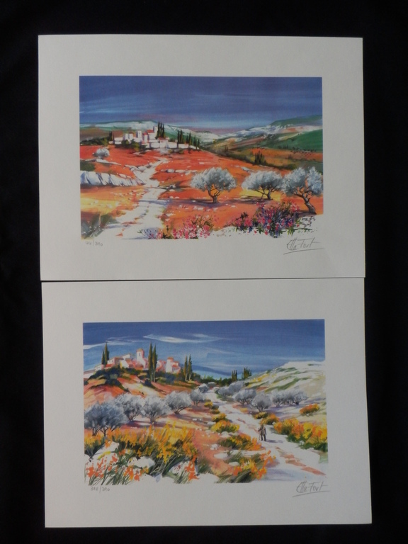 ELLA  FORT Lot van twee Litho,s    CYPRESSEN en OLIJFBOMEN  Handgesigneerd kopen? Bied vanaf 1!