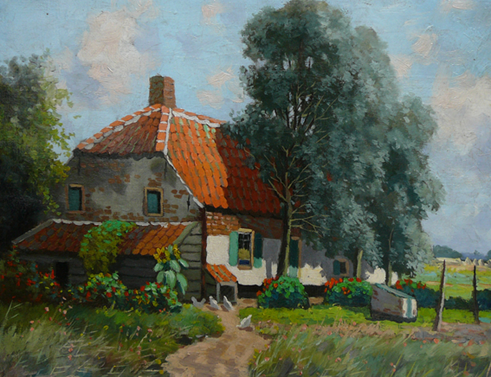 Boerenhoeve in Hollands landschap -olieverf begin 20e eeuw- kopen? Bied vanaf 65!