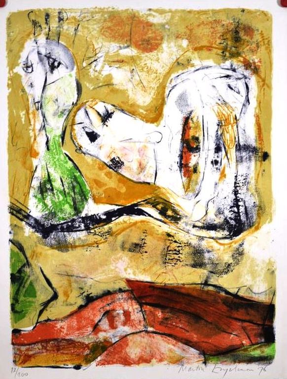 Martin Engelman: Kleurenlitho, Compositie met figuren verkocht voor € 47!