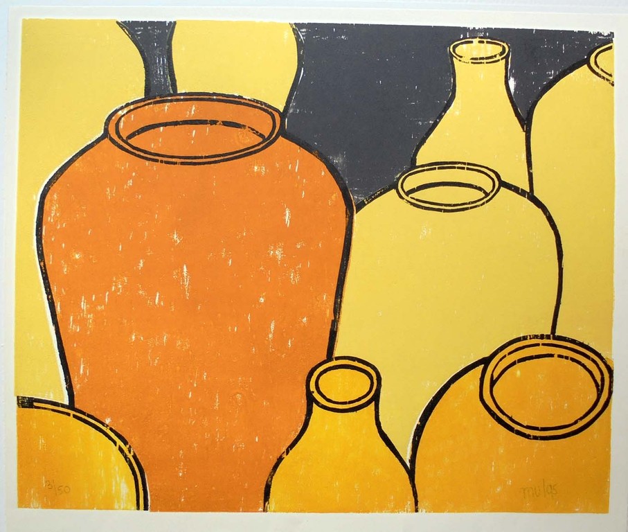 Martien Versteegen - Compositie met Potten - originale Houtsnede-1995 oplage 50 kopen? Bied vanaf 45!