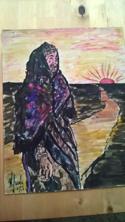 W Jurcka, geaquarelleerde tekening, vrouw ondergaande zon. verkocht voor € 67!