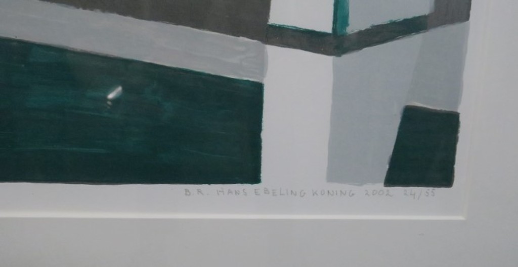 Hans Ebeling Koning: Zeefdruk, Brug rechts - Ingelijst kopen? Bied vanaf 50!