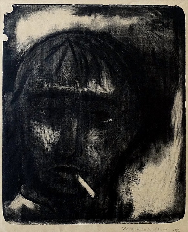 Wout van Heusden, Man met sigaret, litho, 1932 kopen? Bied vanaf 1!